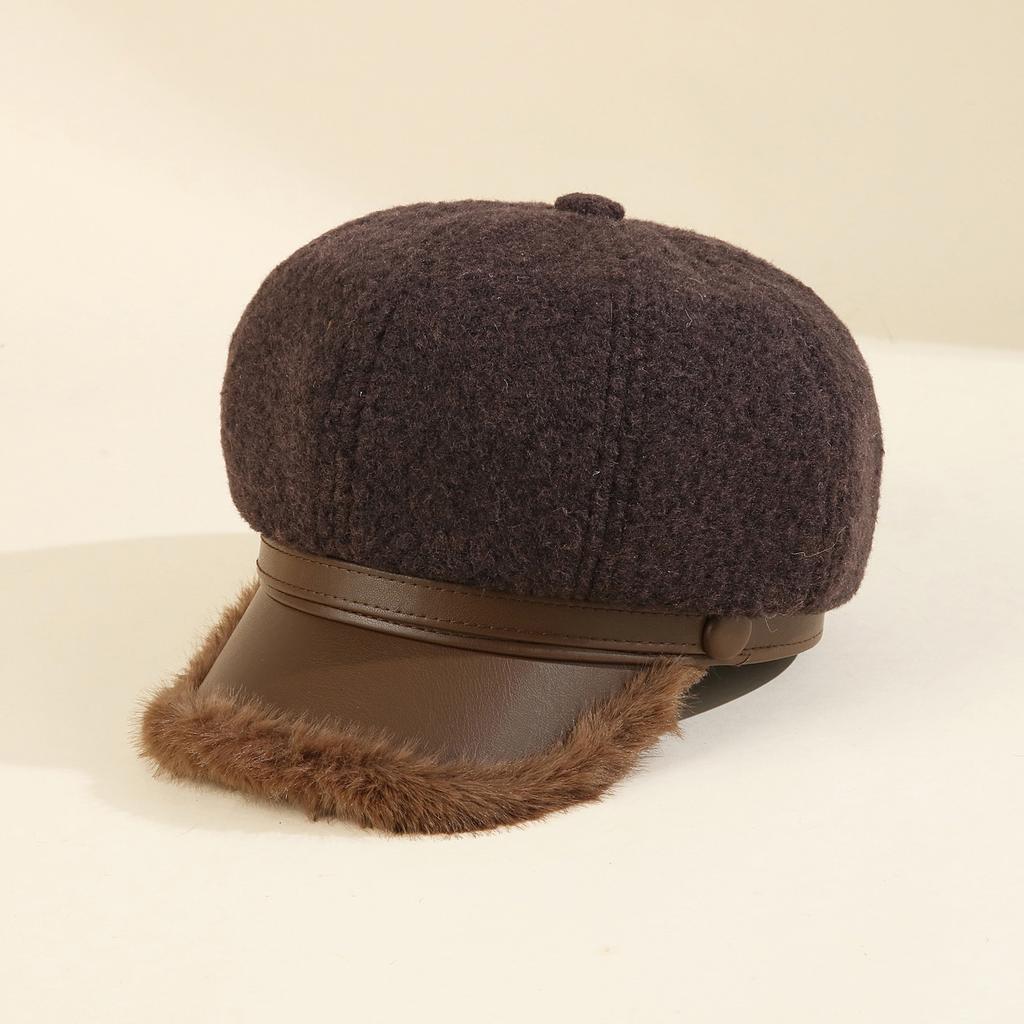 Retro Versatile Woolen Beret Showing Face Ducktongue Octagonal Hat Children'S Warm Windproof Newsboy Hat