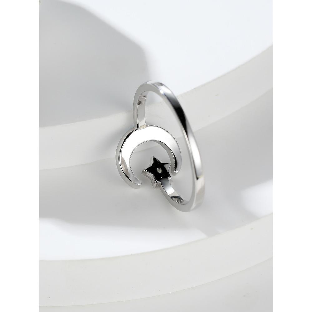 European and American Light Luxury Fashion Crescent Moon Star Blue and White Diamond Womens Versatile Ring
