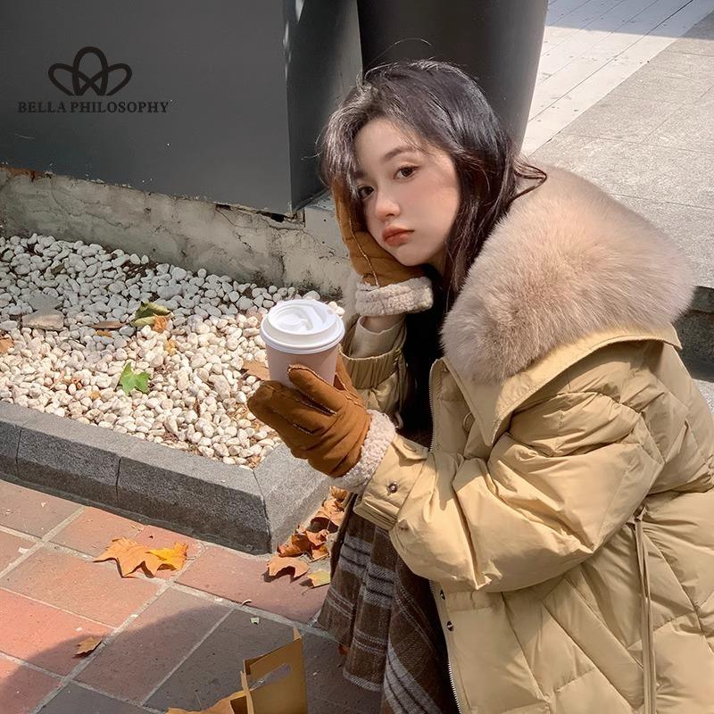 

Белый утиный пух, новый зимний пуховик, женский, средней длины, утолщенный, с большим меховым воротником, длинное пальто M