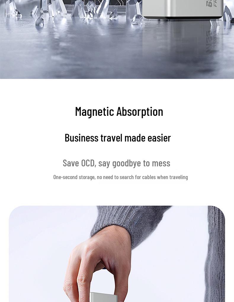 65W GaN Charger with Retractable Cable & Digital Display for Apple & Huawei