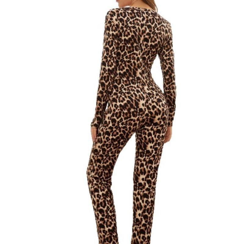 Nowy seksowny kombinezon z długim rękawem, dopasowany do sylwetki, w panterkę, seksowny zestaw bielizny