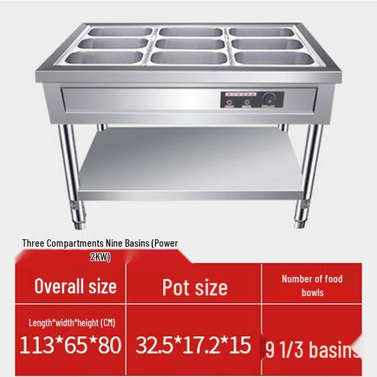 Commercial Electric Food Warmer: Stainless Steel Soup Pot and Serving Counter