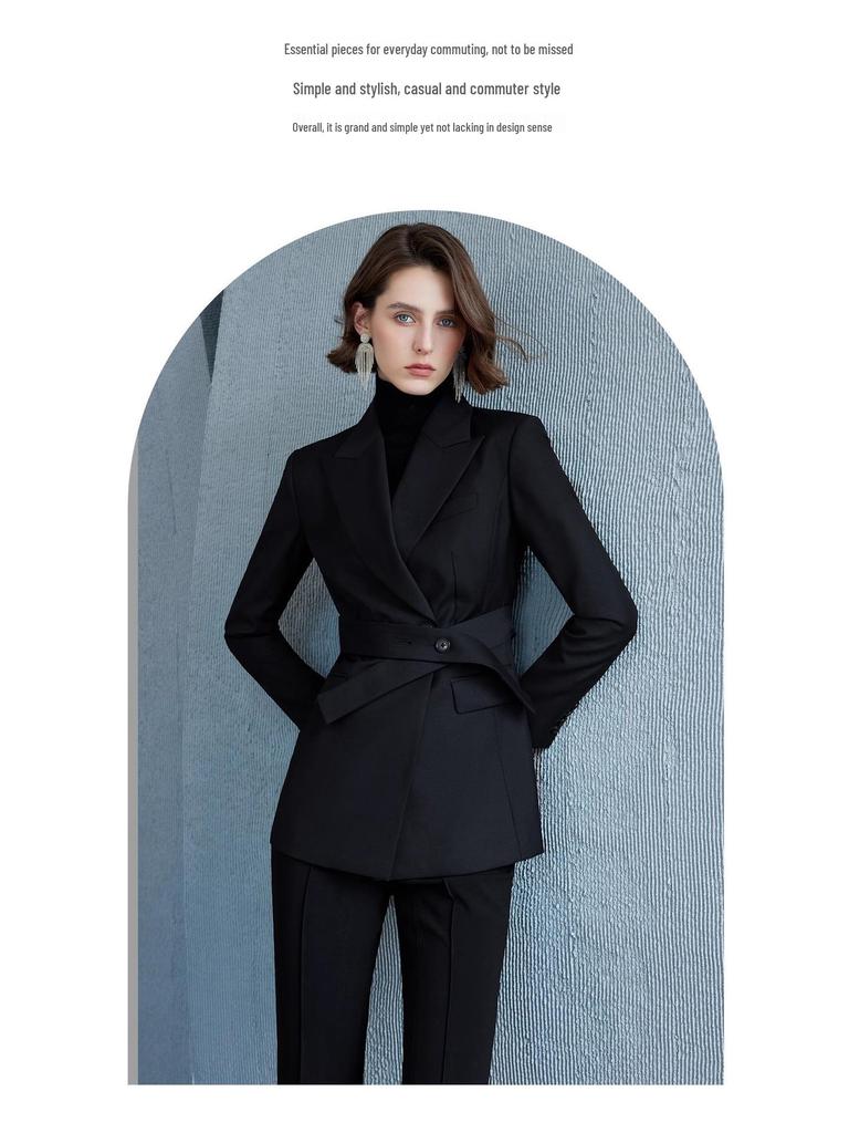 Black Fashion Women's Business Suit - Slimming Micro Flare Pants