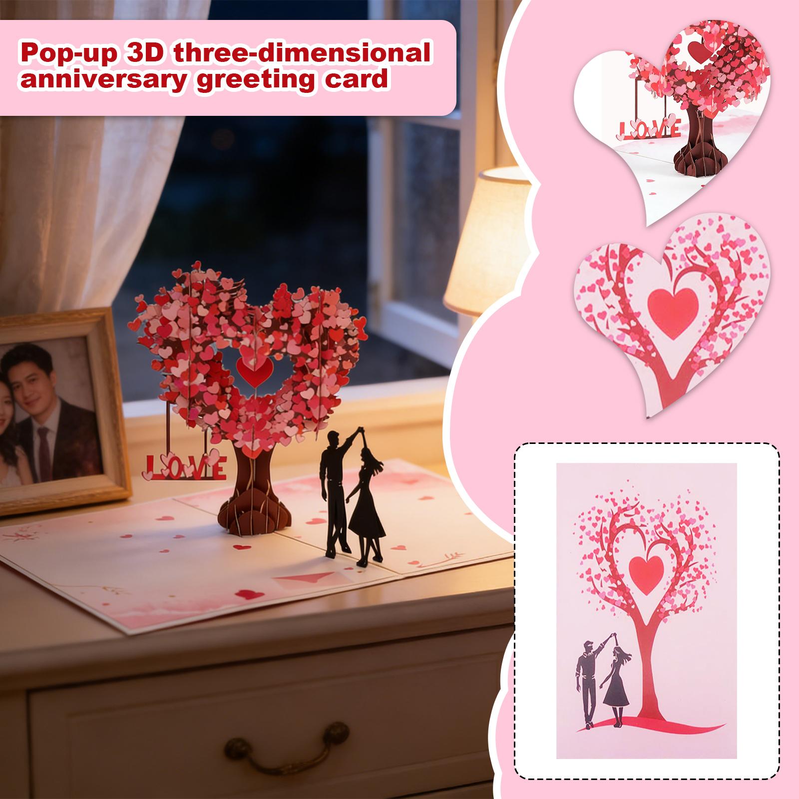 

3D-Вітальна листівка на Річницю - Дизайн із зображенням закоханої пари та серця Для весілля, Річниці та One Size