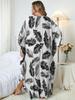 EDOLYNSA Black Printed Kaftan Women's Long Dress Kaftan Oversized Bohemian V-neck Chinese Knot Robe Swimsuit Cover-up Outfit Q1297