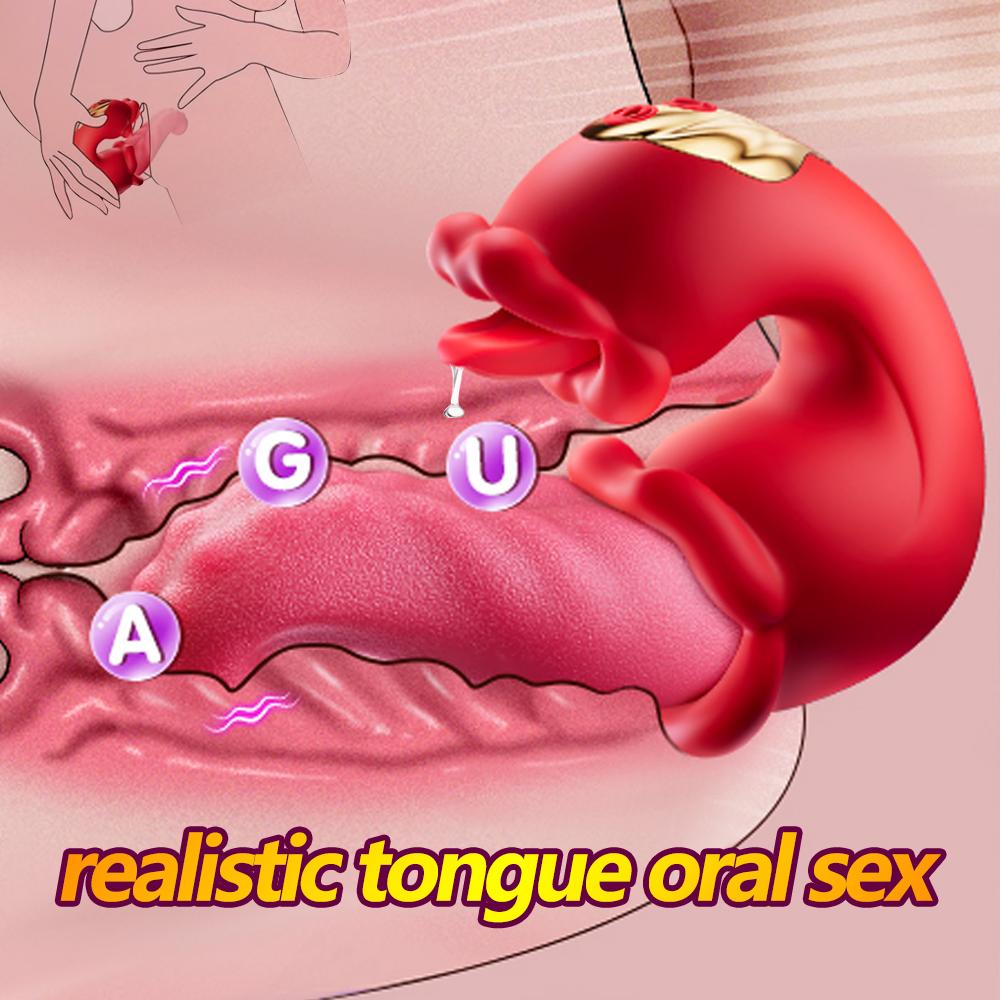 4 In 1 Adult Sex Toys Tongue Push Rose Vibrator Dildo with 10 Clitoral Licking and 10 Vibration Modes Sucking Clitoral Stimulator Female Couples Play