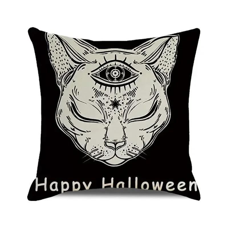 Gothic Black Cat Skull Cushion Cover Witchy Pentagram Tarot Peach Skin Throw Pillowcase For Sofa Living Room Halloween Decor