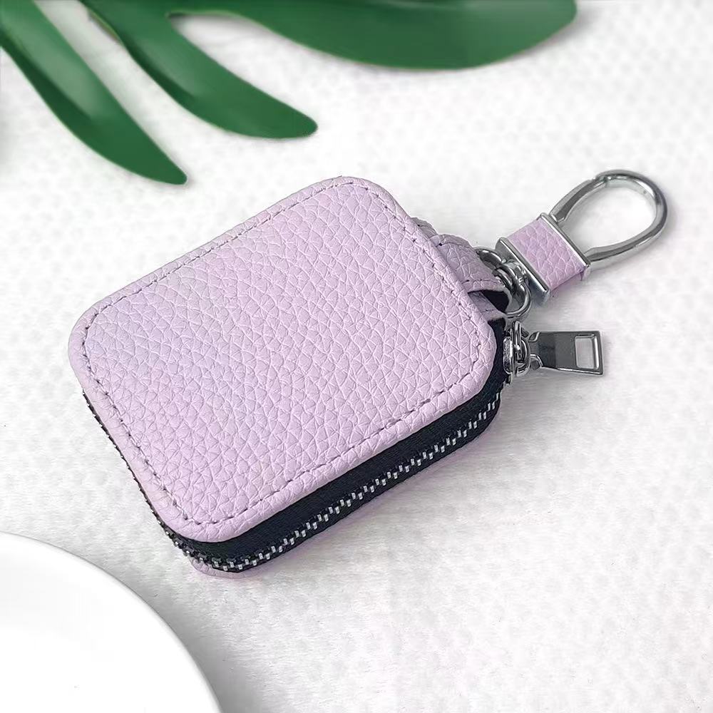 

Lychee Pattern Leather Zipper Universal Earphone Bag for AirPods Pro 3 & AirPods 4 Pro1/2/3/4 Protective Case with Metal Hook Universal Bag фіолетовий