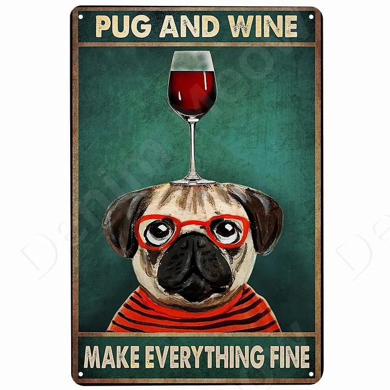 Cats and Wine Vintage Metal Sign Dog and Beer Wall Decoration for Bar Home Club Let Evening Be-Gin Tin Poster Funny Plate