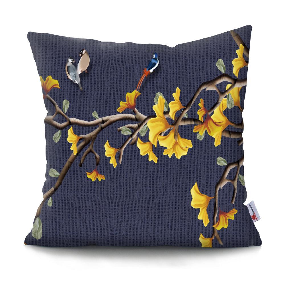 Square Chinese Landscape Painting Cushion Cover Vintage Plum Blossom Pillowcase