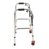 Elderly Folding Walker 6 Height Adjust 4 Legs Stainless Steel Walking Aid with Red Wheels Single Bend