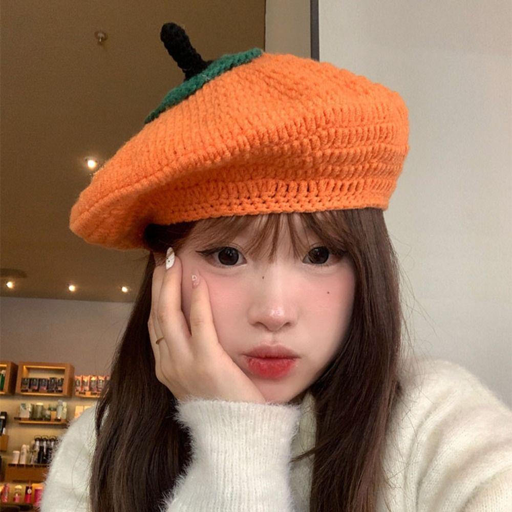 Cartoon Persimmon Beret Kawaii Y2K Painter Hat Personality Knitted Hat  Party