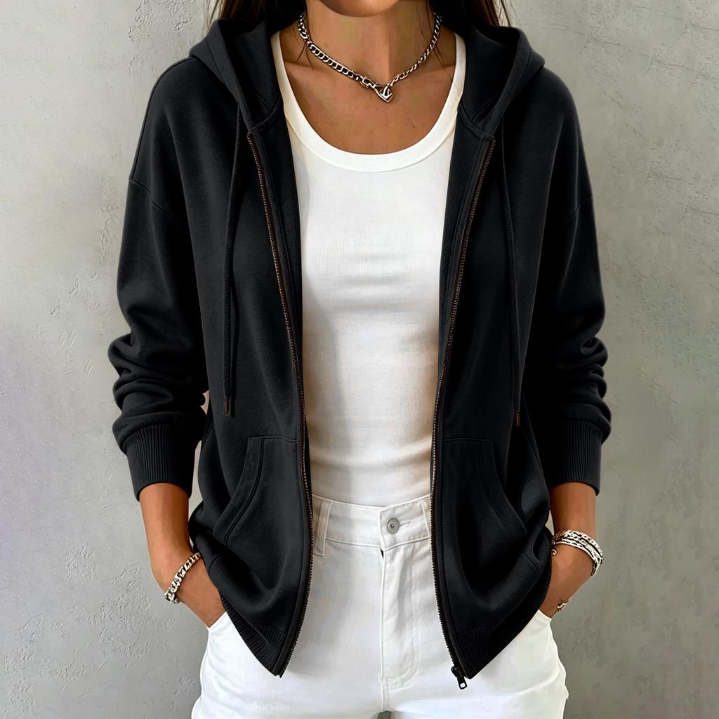 Women's Hooded Zip-Up Sweatshirt with Pockets Casual Long Sleeve Jacket for Everyday Wear