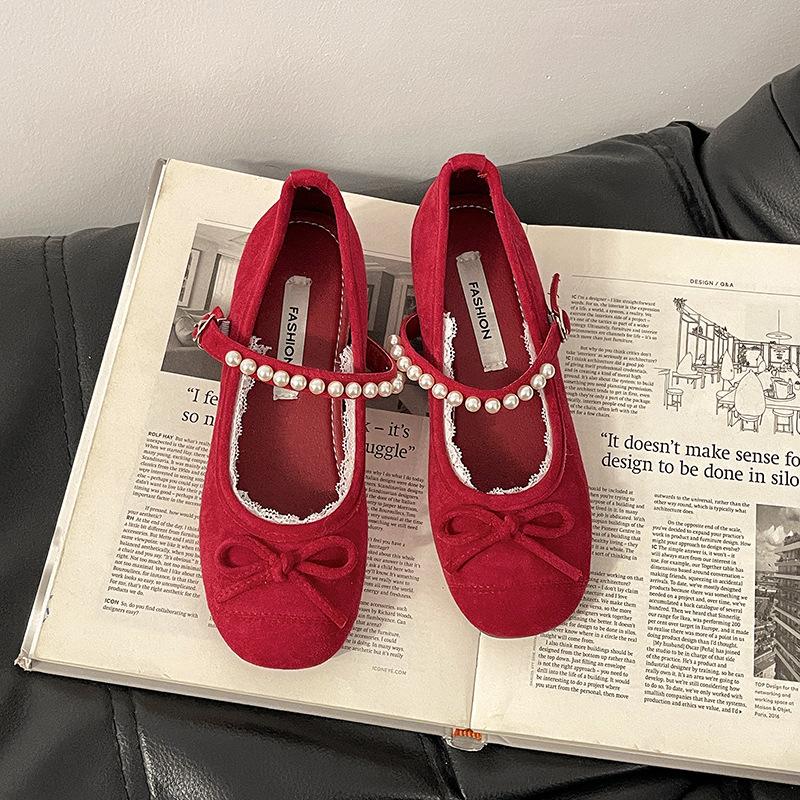 Gentle Bow Pearl Mary Jane Shoes Women's Spring New Temperament Elegant Single Shoes