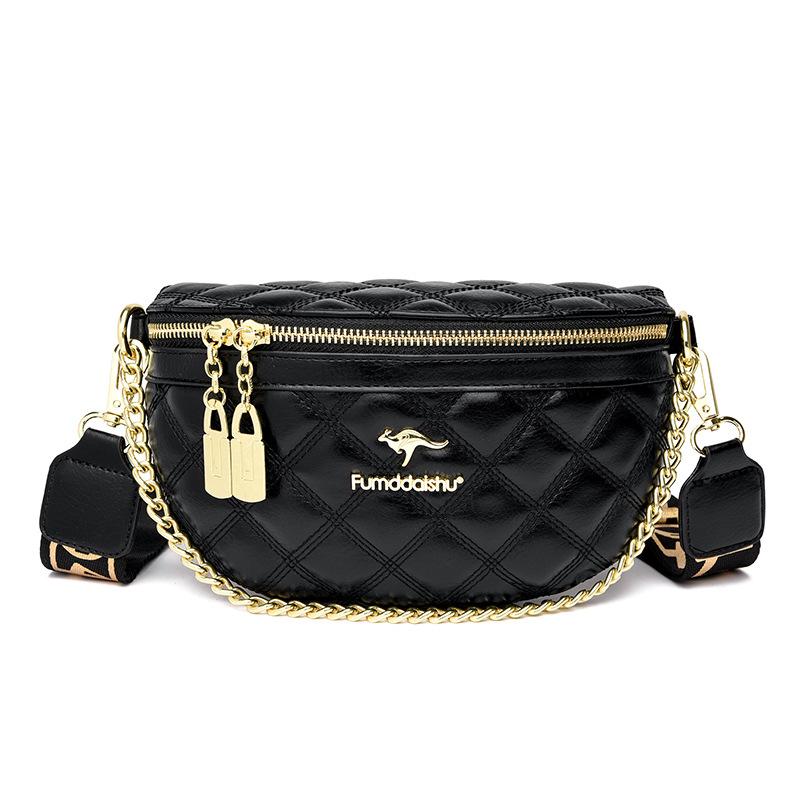 

Embroidered thread fanny pack women s new fashion diamond breast bag wide shoulder strap messenger bag women s shoulder bag чёрный