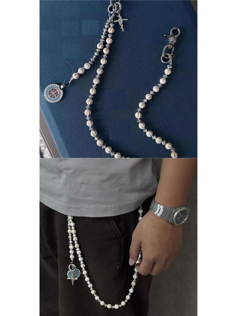 Turquoise & White Textured Cross Tag Pants Chain Ornament