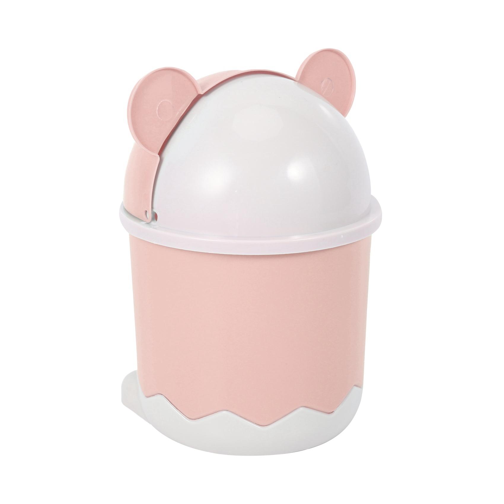 ABUL-2X Creative Cute Desktop Trash Desktop With Lid Small Paper Basket Mini Flip Plastic Trash Can Pink розовый