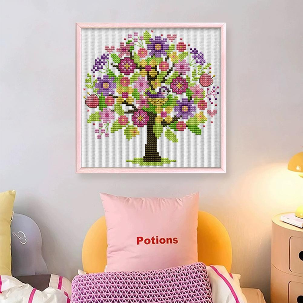 Partial Embroidery Eco-cotton Thread 14CT Printed Tree Cross Stitch Kit
