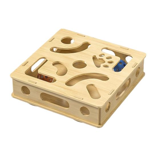 Cat Scratch Puzzle Box Interactive Enrichment Box Cat Nail File Self-Play Maze Box with Bell Balls Scratcher for Cats Hunting Mental Stimulation
