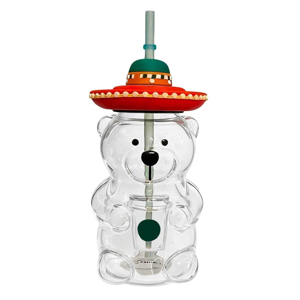 Cute with Lid Bear Plastic Cup Transparent Large Capacity Teddy Bear Plastic Cup Coffee Mugs Parties