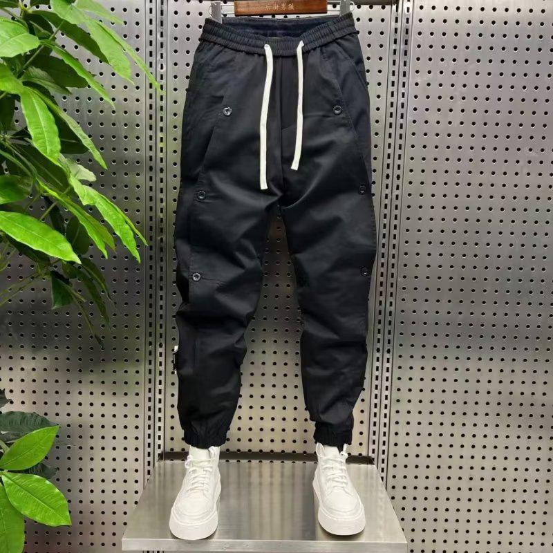 2023 Spring Men's Trendy Buttoned Splicing Harem Pants - Casual, Solid Color, Loose Fit