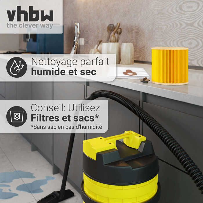 Vhbw 2x filtre plissé compatible avec Kärcher WD 2500 M, WD 3200 AF aspirateur - jaune