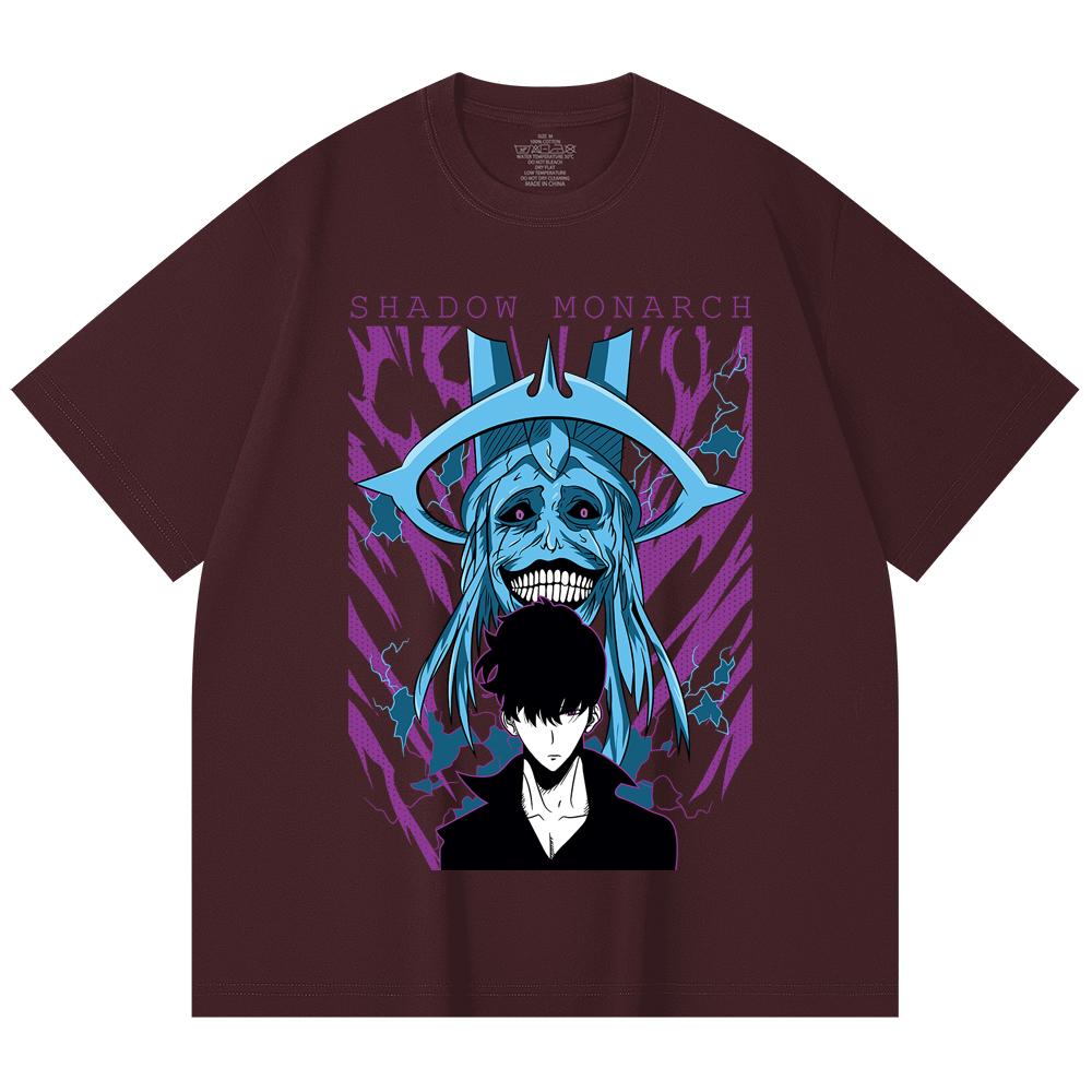

230 Gsm 100% Cotton Solo Leveling V5 Print Unisex Heavy Cotton T Shirt 2XL вина червоного кольору