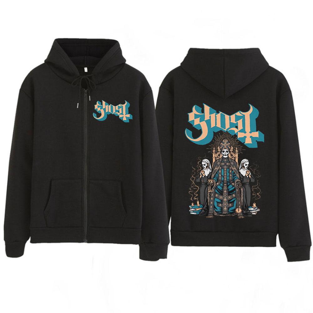 Ghost Skeletour World Tour Album Harajuku Zipper Hoodies Unisex Gothic Oversized Zip Up Sweatshirts Harajuku Hip-hop Coat