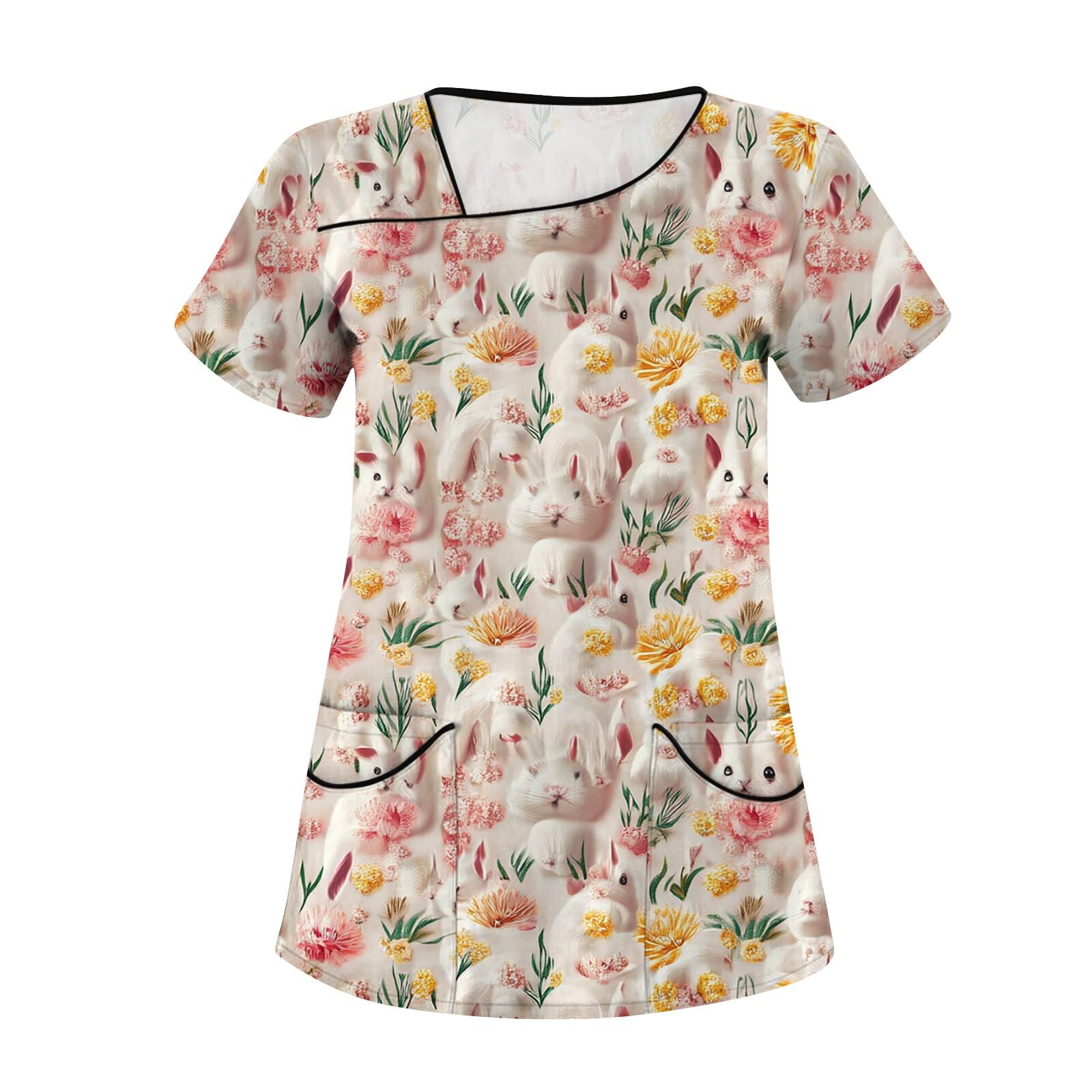 

Женская повседневная рабочая одежда с короткими рукавами и наклонным воротником с принтом и двойными карманами XXXXL