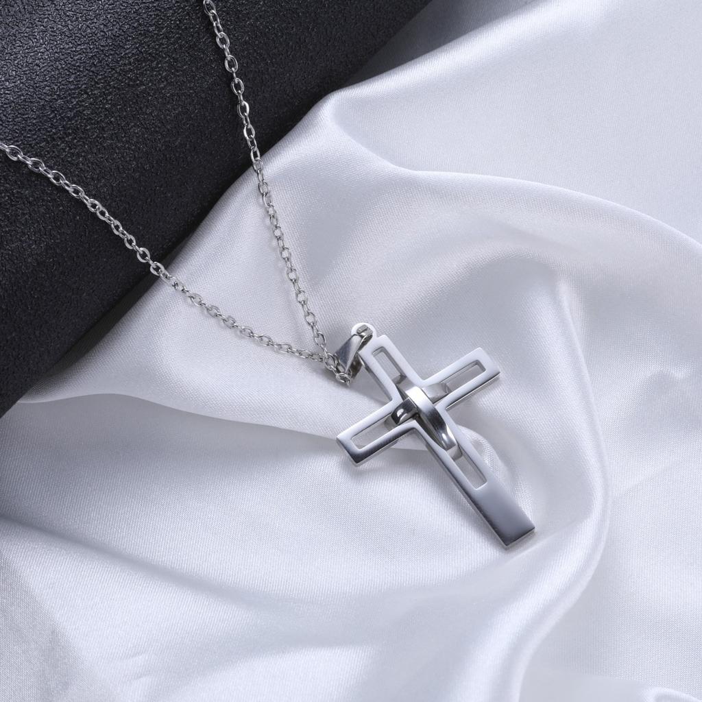 Cross Pendant Necklaces, Stainless Steel Necklace Women and Men, Minimalism Luxury Style Jewelry Accessories Chain