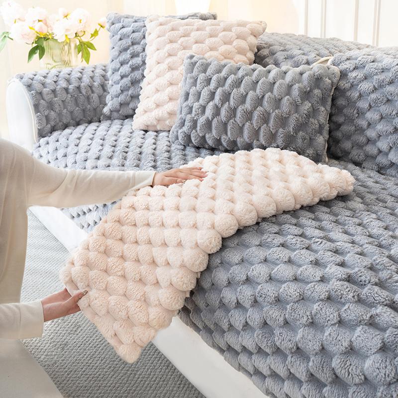 Cream Style Sofa Cushion, Universal All Year Round, Anti Slip, Comfortable Cotton Velvet, Winter Plush New Cover, Cover Cloth, Seat Cushion