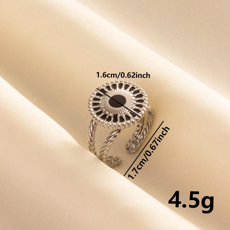 Punk Silver Color Black Enamel Sun Moon Star Eye Rings For Women Men Accessories Stainless Steel Ring Open Finger Jewelry Bagues