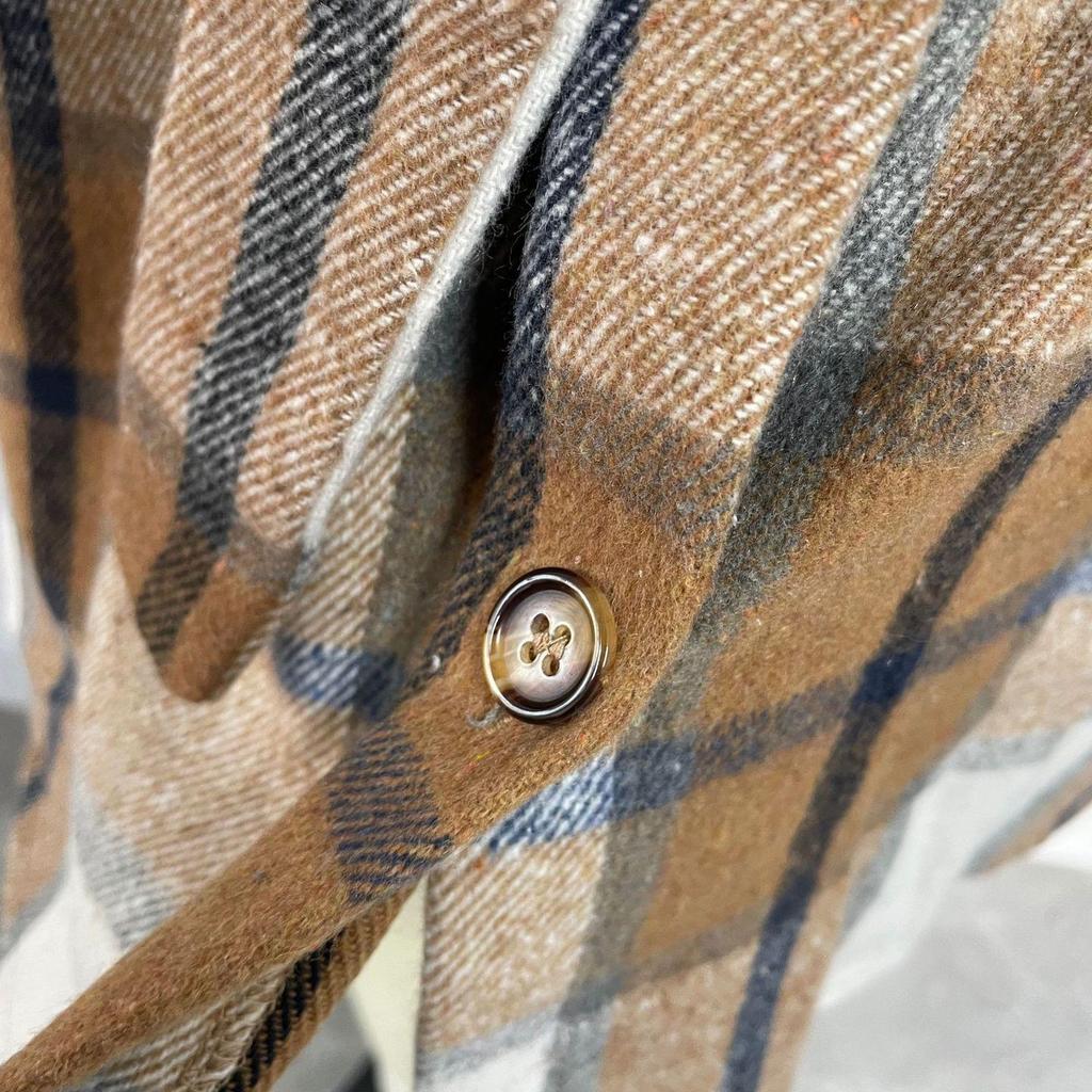 Primavera Autunno Donna Plaid Manica Lunga Cintura Cardigan Abiti Colletto Revers Vita Alta A-Line Lunghezza Media Abito Camicia