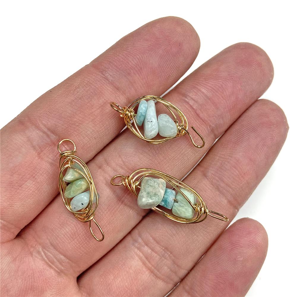 Irregural Stone Chips Connector Charms Natural Crystal Winding Stone Connector Pendant Winding for Women Making Jewerly DIY