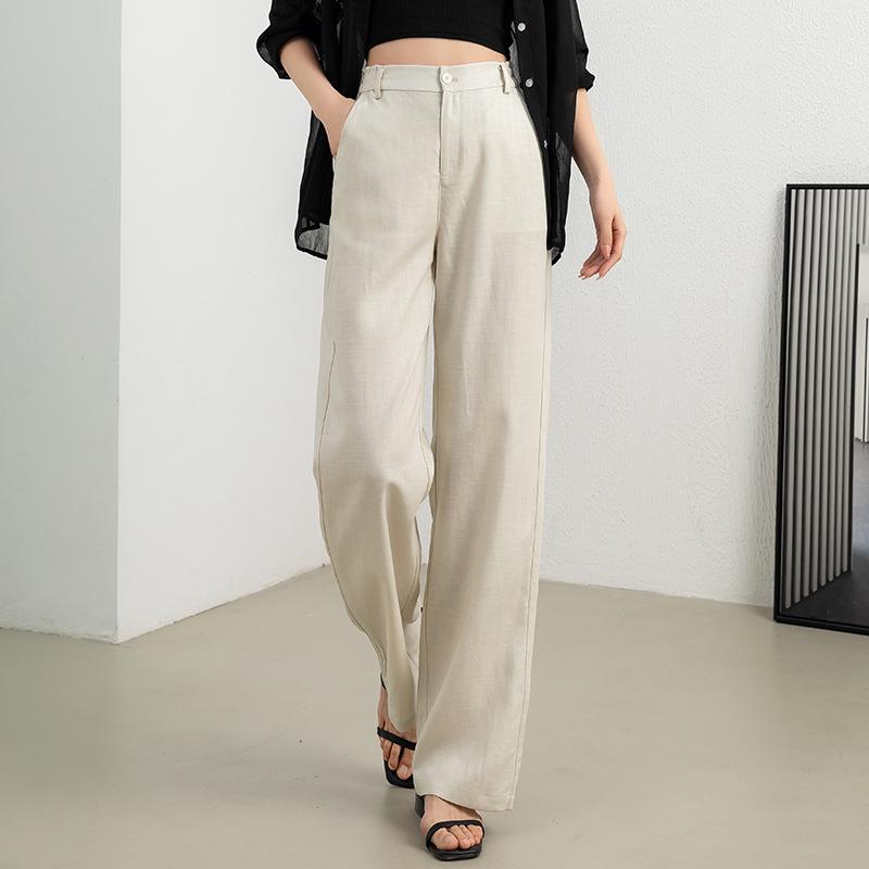 Guang Mei Women's Breathable Linen Wide-Leg Petite Pants - Summer Casual Drape Tencel 2026