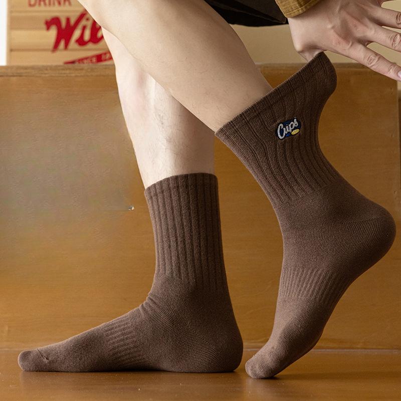 Herren Herbst- und Wintersocken: Deodorierend, Schweißabsorbierend, Einfarbige Baumwollsocken, Bestickt, Warm, Sportliche Wadenlange Socken, Lange Socken