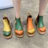 Botki Chelsea Damskie Buty na Platformie Moda Mieszane Kolory Wsuwane Okrągły Nosek Średni Obcas Botki do Kostki Goth Projektanckie Buty na Imprezę