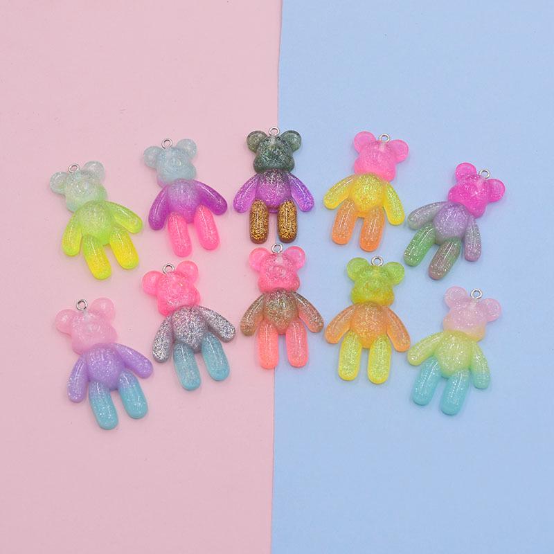 Gradient Color Resin Bear Pendant Keychain Ornament - DIY Handmade Jewelry Accessory