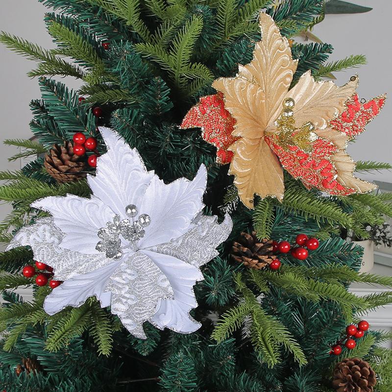 Three-Dimensional Christmas Flower Christmas Tree Decorative Pendant Three-Layer Gold Dust Decorative Flower