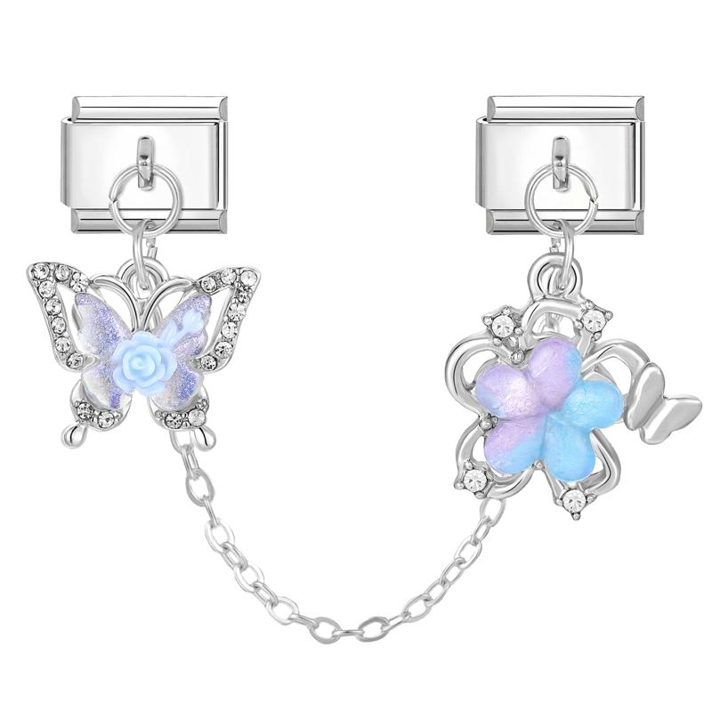 Zircon Bow Knot Moon Butterfly Star Cat Paw Tassel Chain Italian Charm Links Fit 9mm Stainless Steel Bracelet Women DIY Making