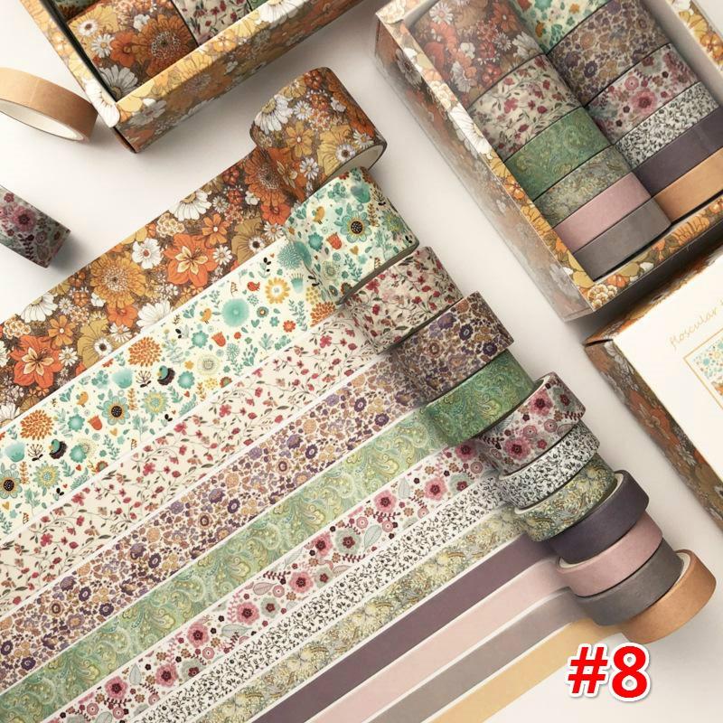 8 stiler DIY Dekorativ Scrapbooking Maskeringstape Selvklebende etikettklistremerker Tape Blomsterblader Washi Tape 12 ruller/sett