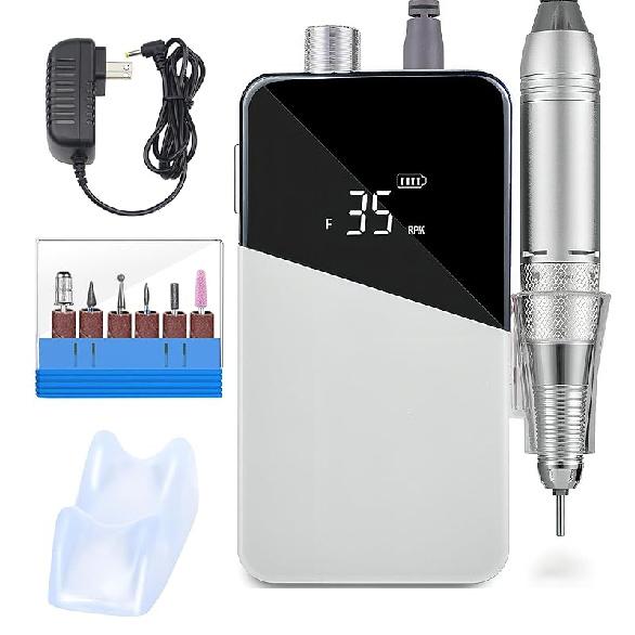 Professional Nail Drill, Lumcrissy 35000RPM Professional Nail File Machine, Rechargeable Efile for Acrylic Gel Nails with Ceramic Drill Bits Set& белый