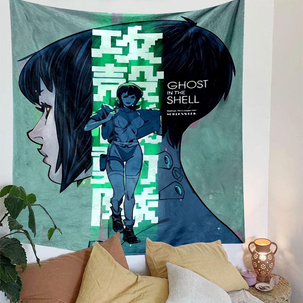 Ghost in the Shell Koukaku Kidoutai Tapestry Wall Hanging, Japanese Cyberpunk Anime Art, Sci-Fi Wall Decor for Bedroom Living Room Dorm