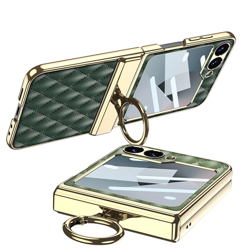 Samsung ZFlip6 Small Fragrance Diamond Plated Plain Leather Magnetic Hinge Rotating Shaft Full Inclusive Folding Screen Mobile Phone Case