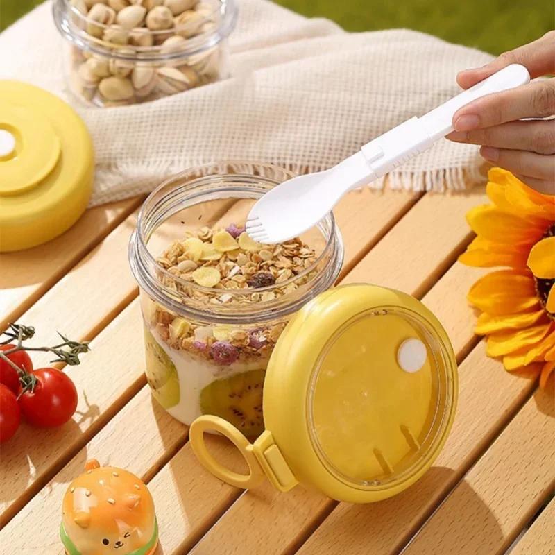 1/2Layer Fruit Yogurt Cup with Spoon Food Container Clear Portable Breakfast Oat Fruit Salad Seal Cup for Students Office Worker