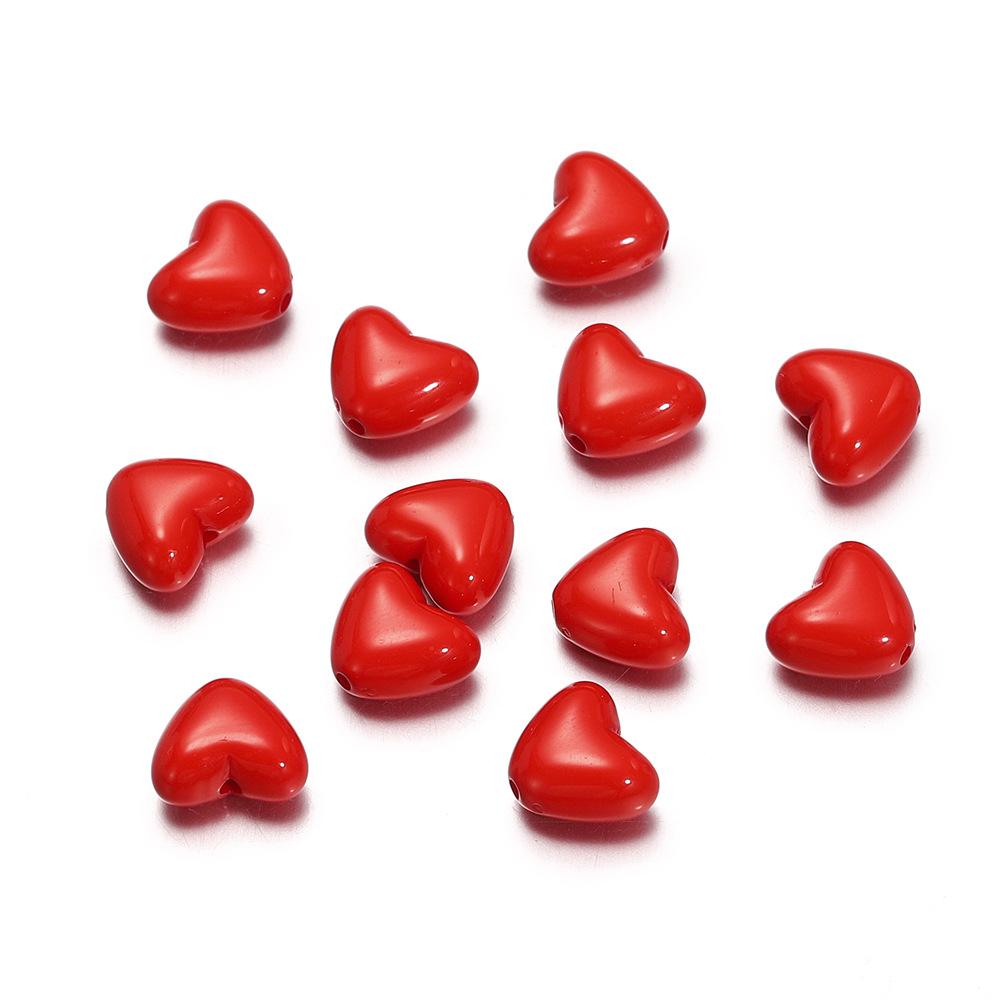 50pz Perline Acriliche Rosse Lucide 3D a Forma di Cuore Materiali per Artigianato per Collane, Orecchini, Braccialetti, Ciondoli Portachiavi Fai-da-Te per la Creazione di Gioielli