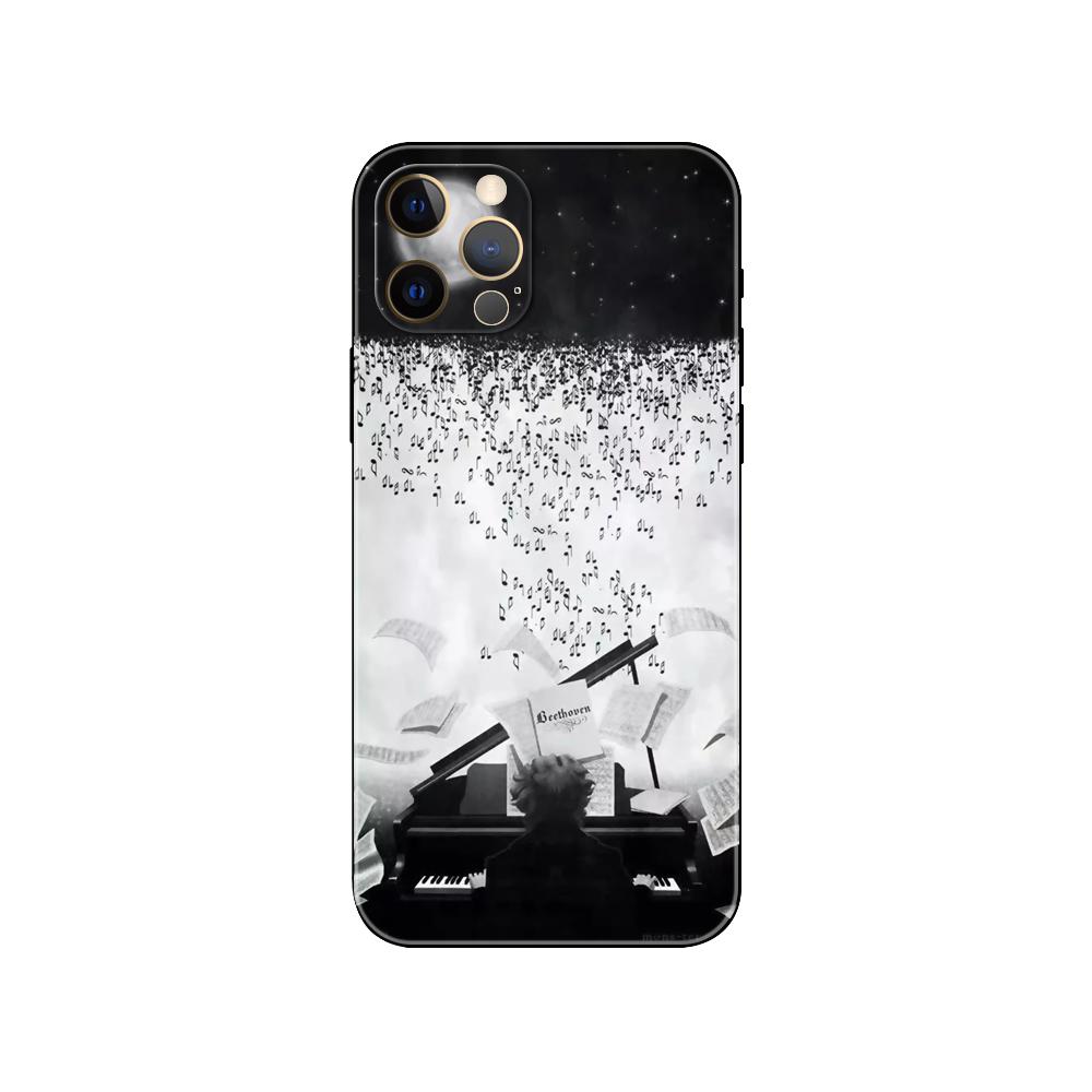 Classic Music Violin Music Notes Black Tpu Case for Iphone 5 5s Se 6 6s 7 8 Plus X 10 XR XS 11 12 13 Mini Pro MAX Back Cover