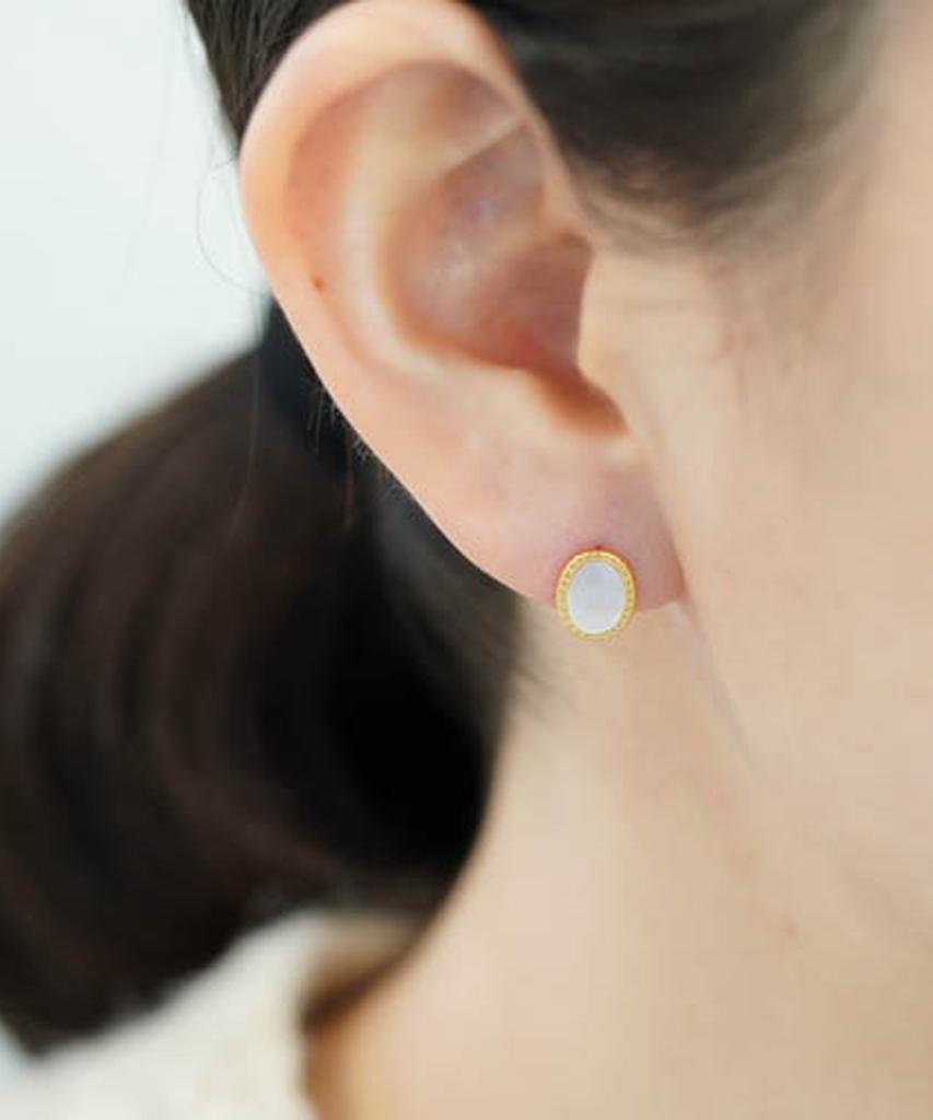 Alleun Silver 925 Twisted Mother-Of-Pearl Oval Daily Earrings