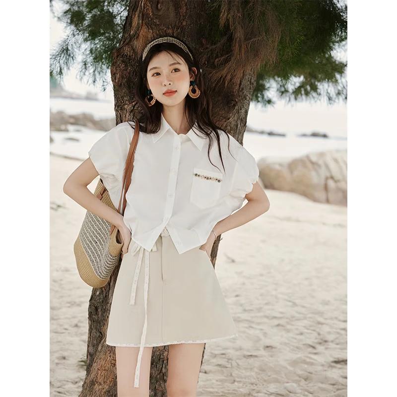 Women s Tencel Cotton Shell Webbing Blouse M