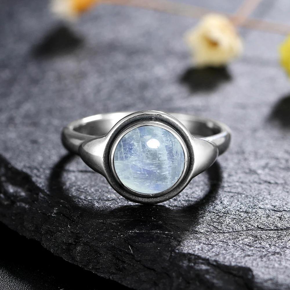 S Silver Ring for Women 8MM Oval Natural Moonstone Turquoise Laqbradorite Rhodochrosite Gift Party